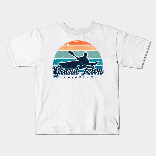 Grand Teton kayaking. Perfect present for mom mother dad father friend him or her Kids T-Shirt by SerenityByAlex